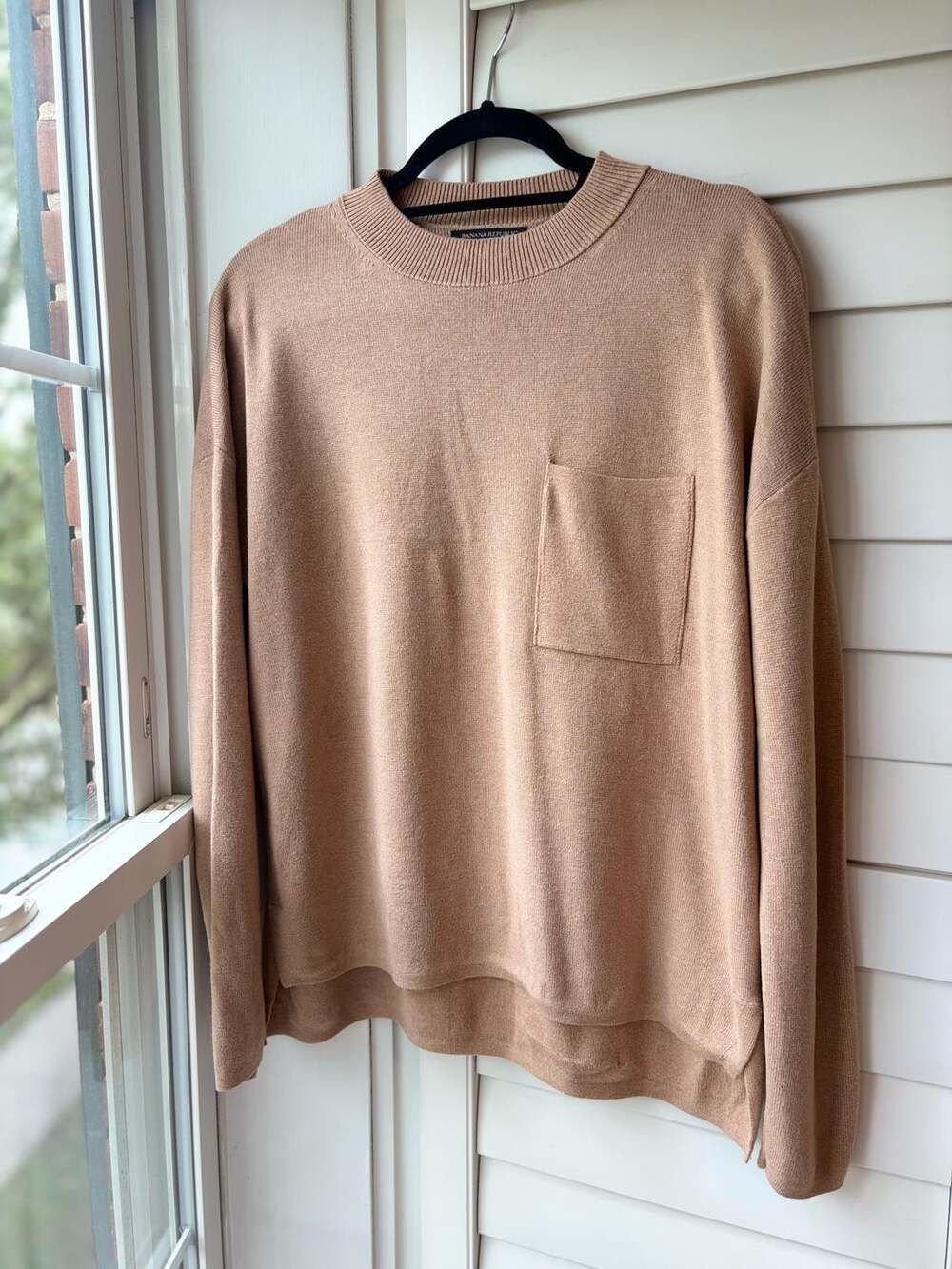 Banana Republic High Low Pocket Sweater Camel Elevated Basic Minimalist
